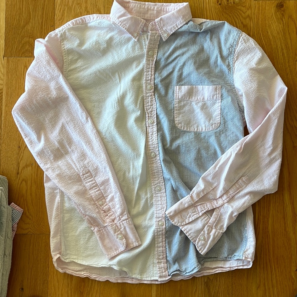 Pink/blue seersucker shirt